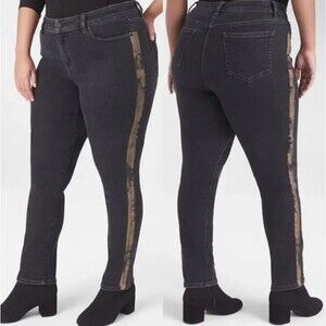 Lane Bryant Jeans Size 18 Black Metallic Stripe Slim Stretch Rock Glam Edgy Punk
